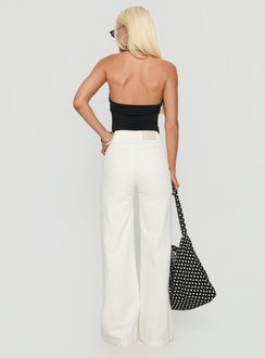 back view of model wearing Princess Polly Goldie High Rise Wide Leg Jeans White High Rise Jeans Jeans 