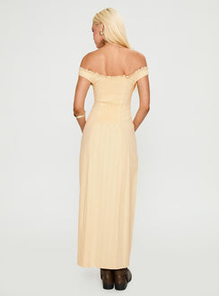 back view of model wearing Princess Polly Bryar Maxi Dress Yellow V-Neck 