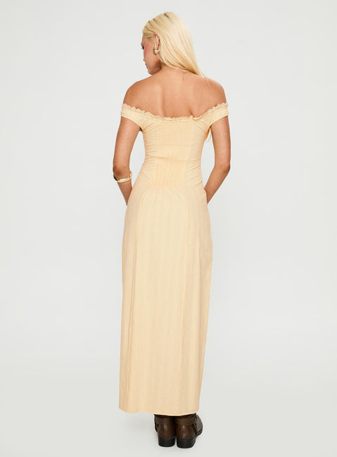 back view of model wearing Princess Polly Bryar Maxi Dress Yellow V-Neck 