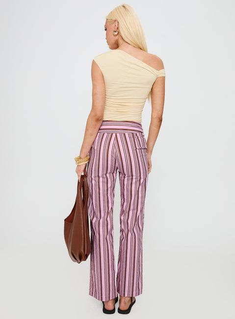 back view of model wearing Princess Polly Leocadie Pants Pink Stripe High Rise Pants Pants 
