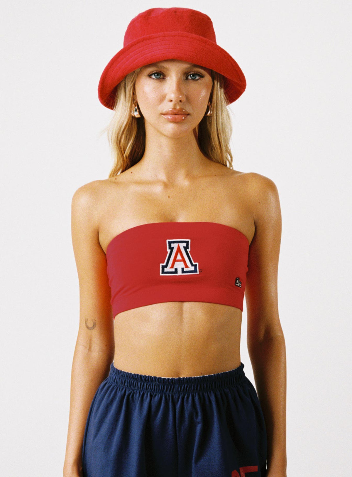 front view of model wearing Princess Polly U of A Bandeau Top Red Sleeveless straight 