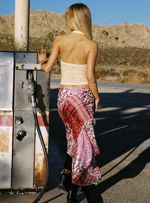 back view of model wearing Princess Polly Lovely Bunch Maxi Skirt Multi Maxi Skirts Skirts 