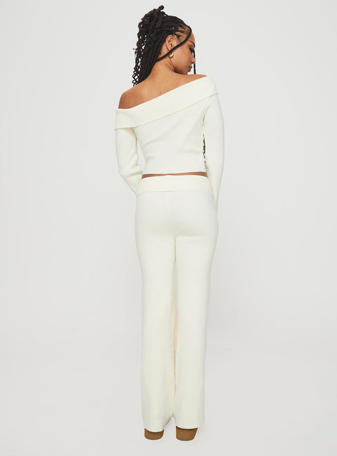 back view of model wearing Princess Polly Try Me Knit Pants Cream Pants 