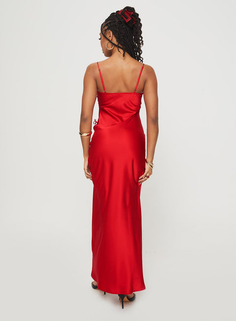 back view of model wearing Princess Polly About A Girl Maxi Dress Red Plunger 