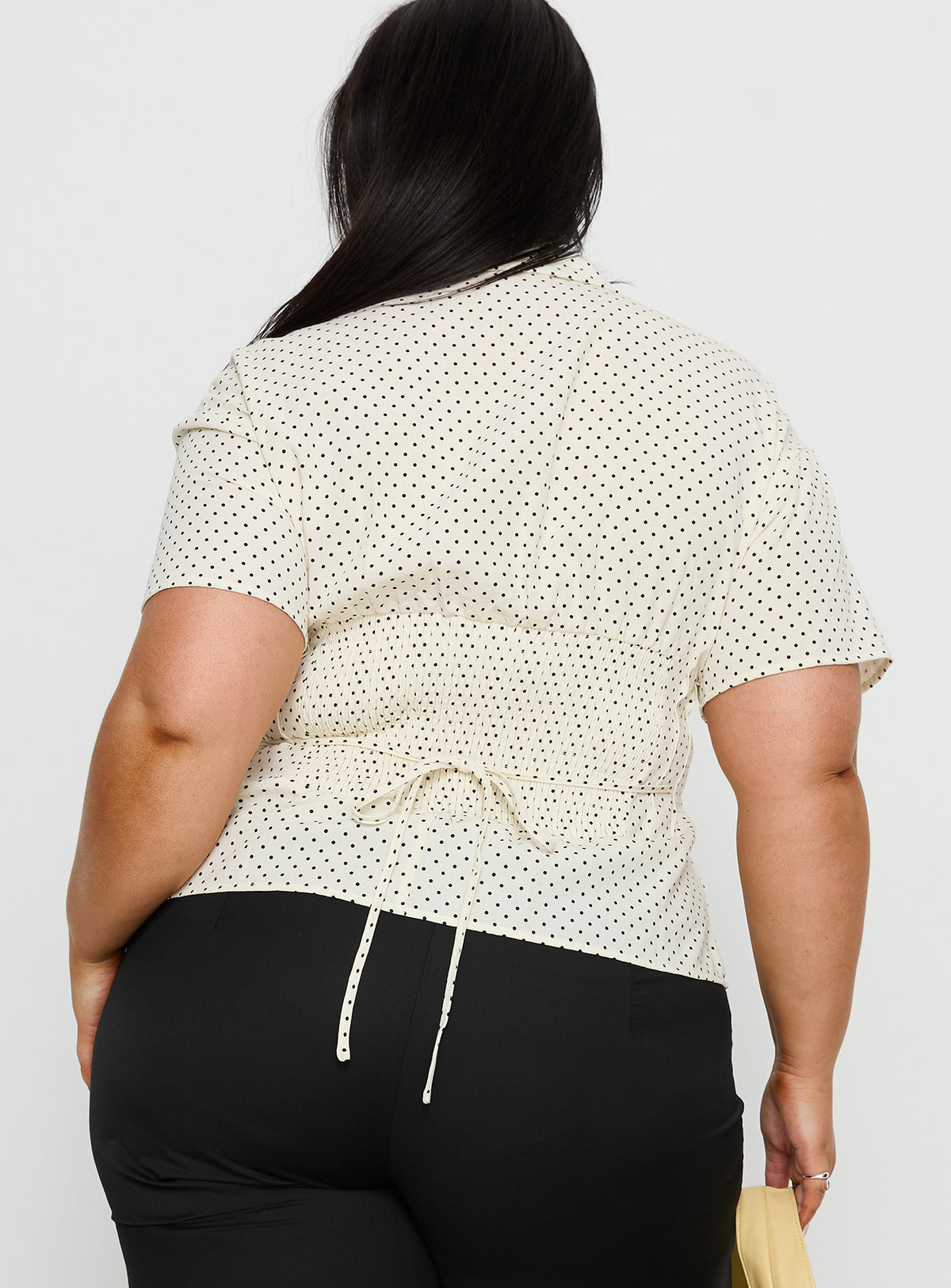Dannica Cinched Short Sleeve Shirt Cream Polka Curve