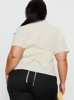 Dannica Cinched Short Sleeve Shirt Cream Polka Curve