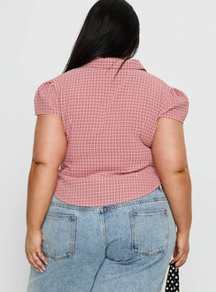 Float Away Button Up Top Red Check Curve