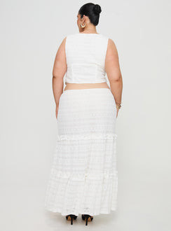 back view of model wearing Princess Polly Buttacupe Lace Maxi Skirt White Curve Maxi Skirts Skirts 