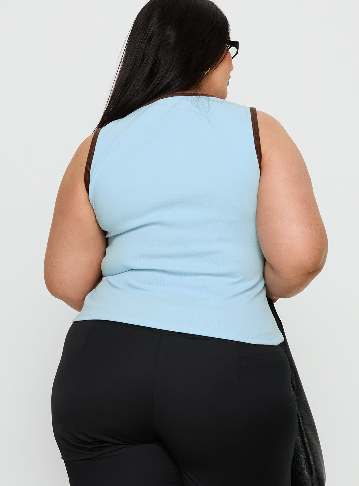 Baseline V Neck Rib Tank Top Blue / Brown Curve