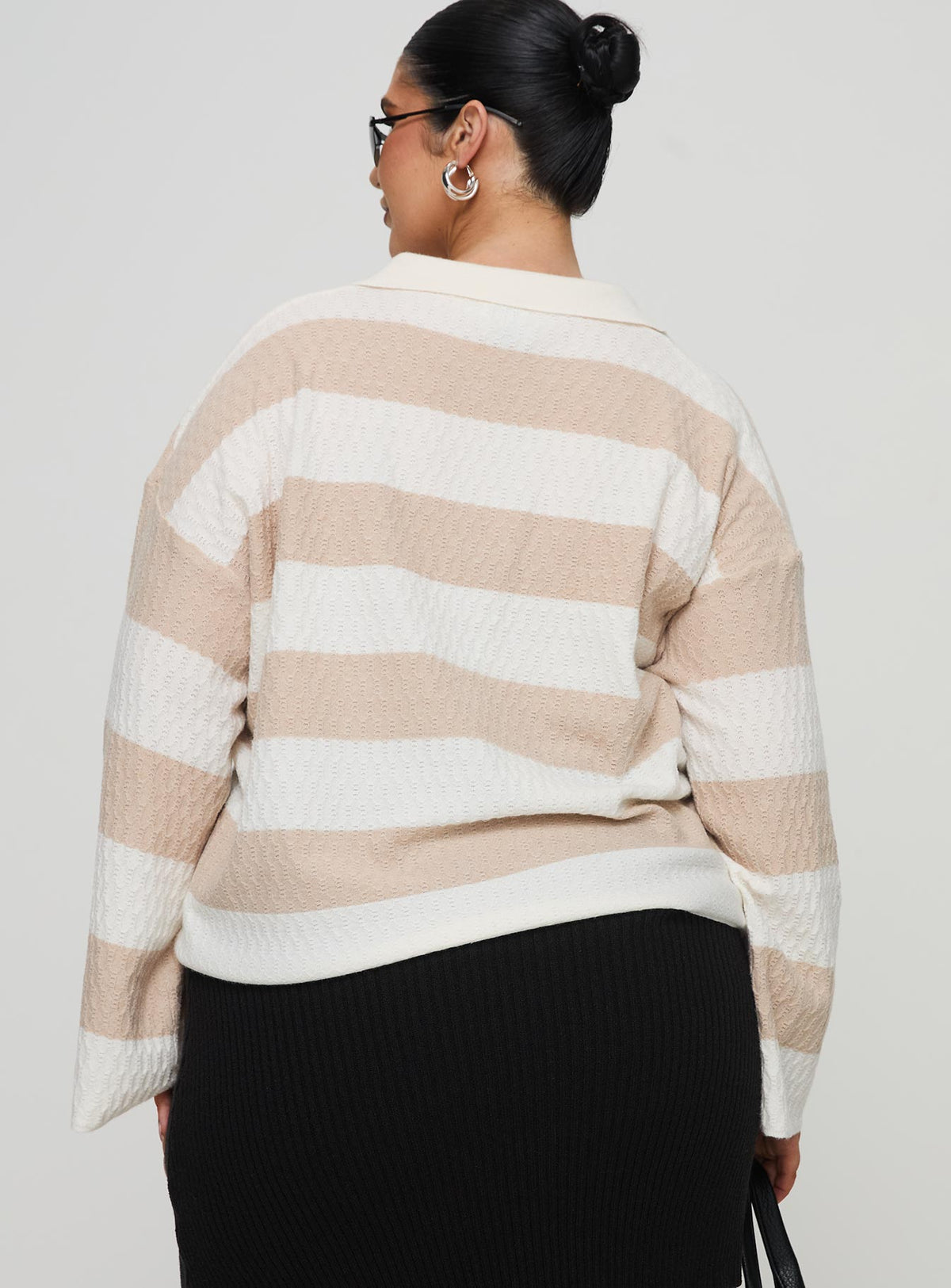 back view of model wearing Princess Polly Rick Sweater White / Beige Curve regular Jumpers 