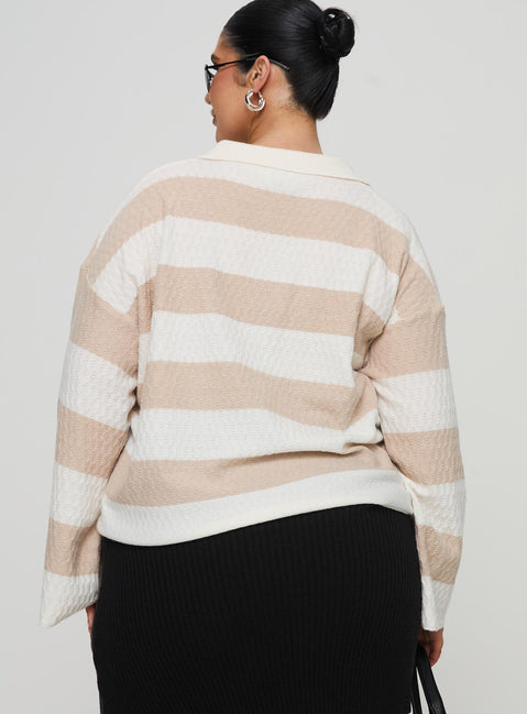 back view of model wearing Princess Polly Rick Sweater White / Beige Curve regular Jumpers 