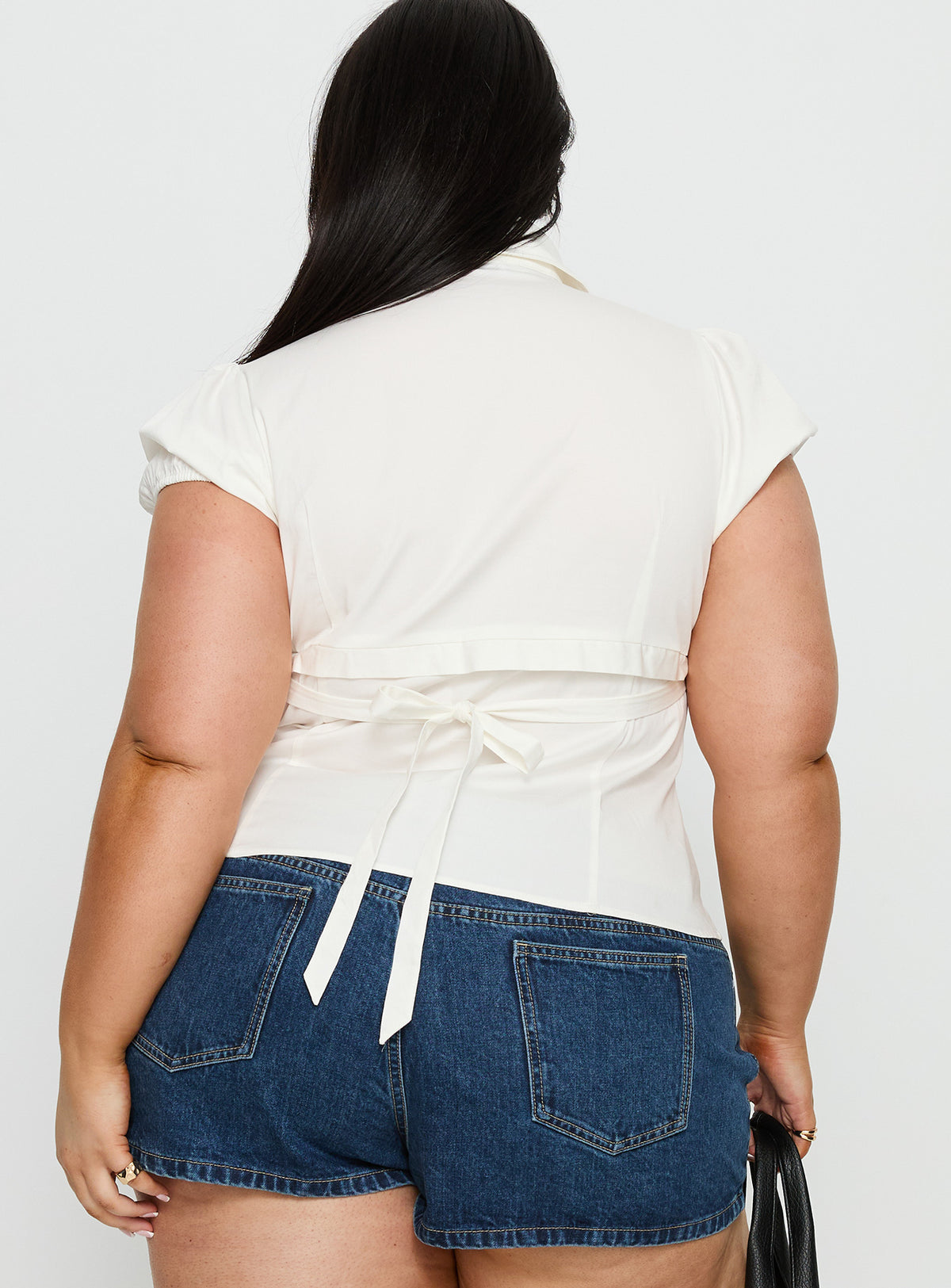Kavira Tie Bust Short Sleeve Shirt White Curve