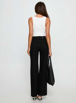 back view of model wearing Princess Polly Henesey High Rise Straight Leg Jeans Jet Black High Rise Jeans Jeans 