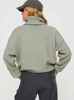 back view of model wearing Princess Polly Oswin Turtleneck Sweater Green Jumpers 