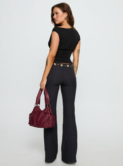 back view of model wearing Princess Polly True Grit Eyelet Flare Pants Grey Mid Rise Pants Pants 