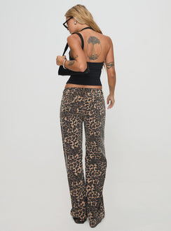 back view of model wearing Princess Polly Top Model Low Rise Straight Leg Jeans Leopard High Rise Jeans Jeans 
