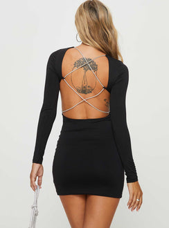 product Princess Polly Crew Neck Crew Neck  Verisha Long Sleeve Mini Dress Black