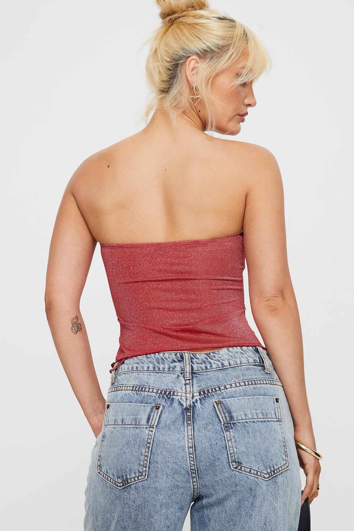 product Princess Polly Sleeveless Asymmetric Neckline  Dessy Strapless Top Red Glitter