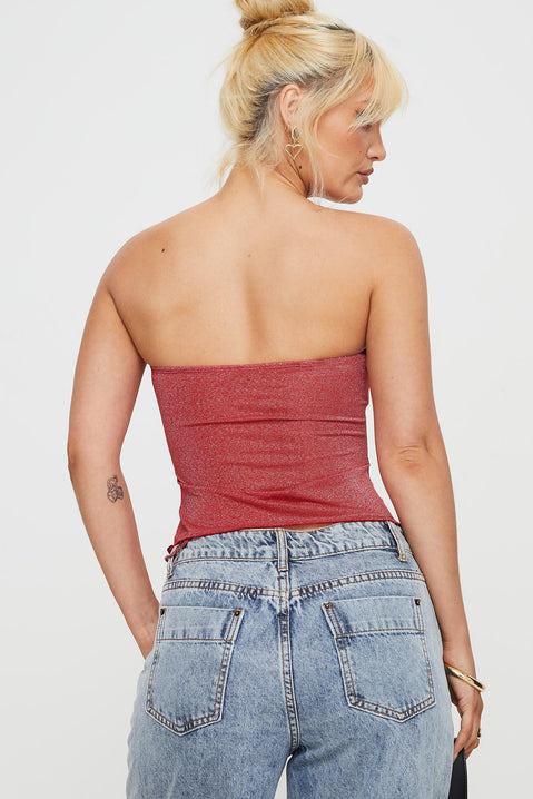 product Princess Polly Sleeveless Asymmetric Neckline  Dessy Strapless Top Red Glitter