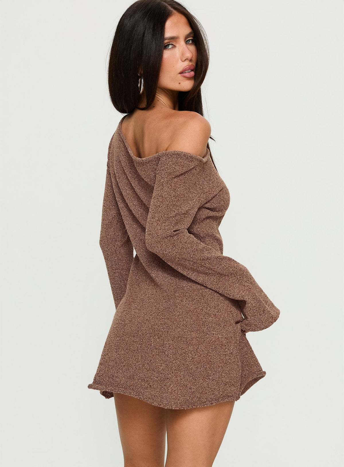 Jaede Off Shoulder Knit Mini Dress Mocha