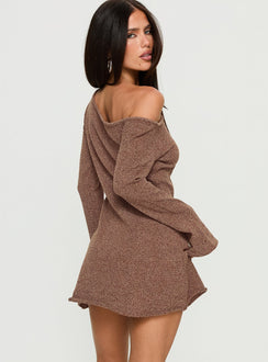 Jaede Off Shoulder Knit Mini Dress Mocha