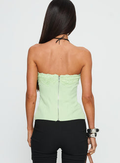 Ettore Lace Trim Strapless Top Sage
