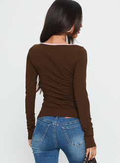 Double Back Floral Cut Out Long Sleeve Top Chocolate / Pink