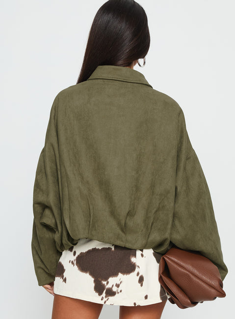 Enlightened Faux Suede Bomber Jacket Khaki