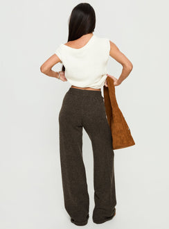 back view of model wearing Princess Polly Karee Knit Pants Brown High Rise Pants Pants 
