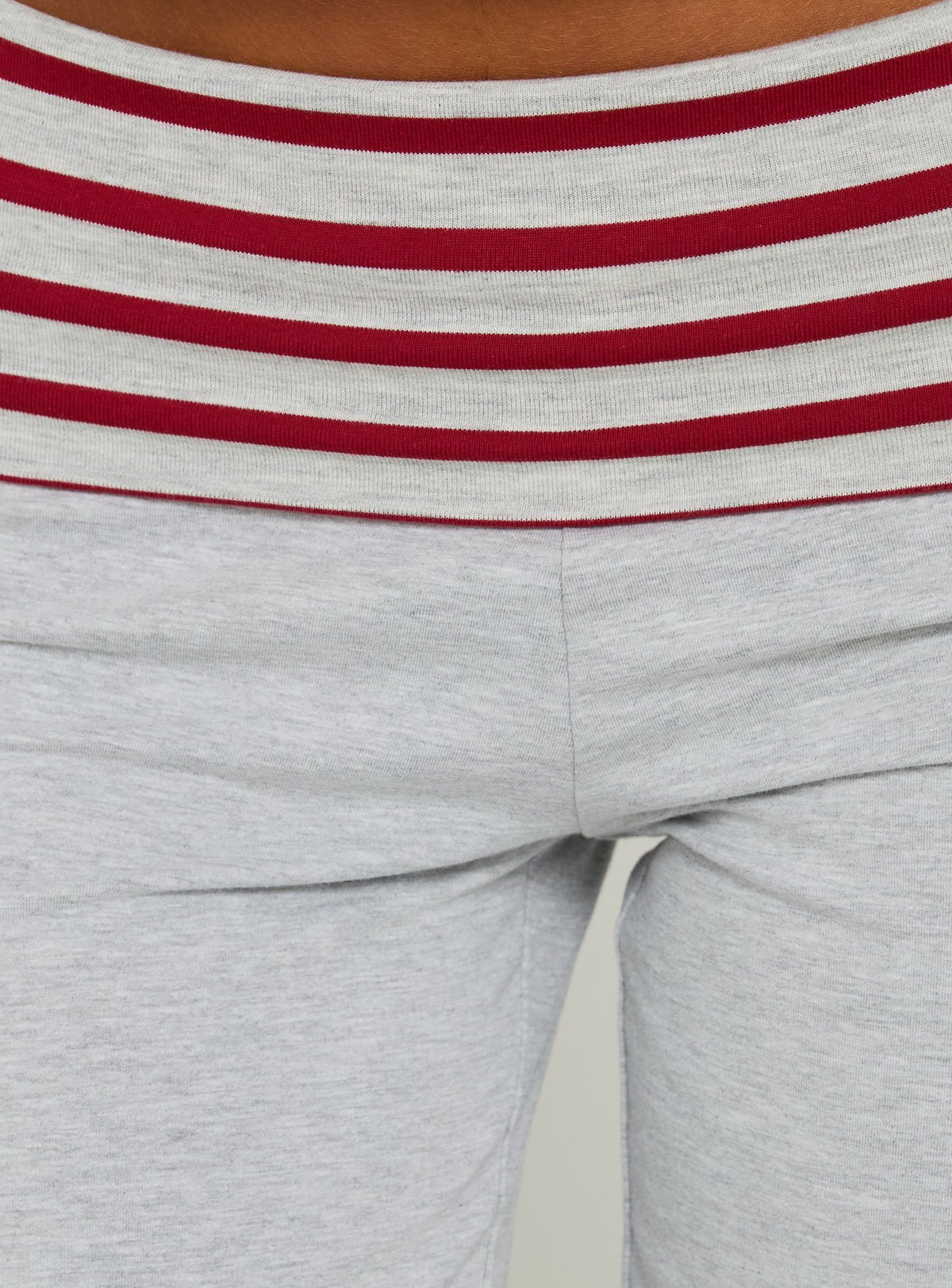 Presenting Jetset Pants Grey Red Stripe womens regular pants with mid-rise striped wide-leg waistband detail Princess Polly