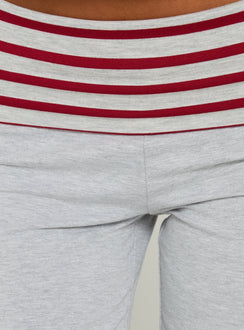 Presenting Jetset Pants Grey Red Stripe womens regular pants with mid-rise striped wide-leg waistband detail Princess Polly