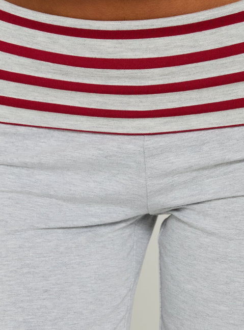 Presenting Jetset Pants Grey Red Stripe womens regular pants with mid-rise striped wide-leg waistband detail Princess Polly