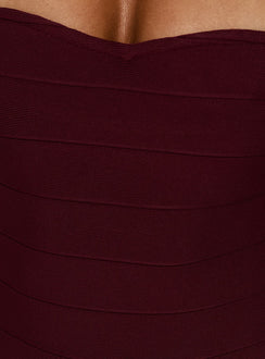 Explore the Cintta Strapless Bandage Bodysuit Burgundy in sleeveless womens-bodysuit detail Princess Polly