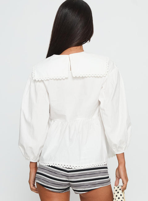 Narelle Deep Collar Blouse Top White