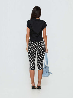back view of model wearing Princess Polly Isadonna Capri Pants Black Polka Dot Mid Rise Pants Pants 