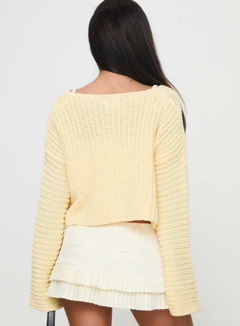 back view of model wearing Princess Polly Artha Cardigan Lemon Cropped Jumpers Jumpers 