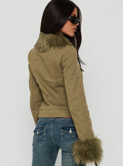 Nindie Faux Fur Contrast Jacket Green