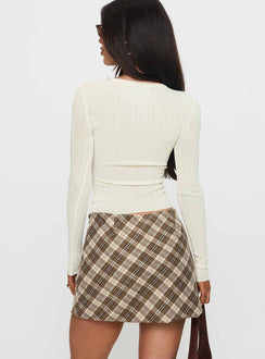 back view of model wearing Princess Polly Point Of View Mini Skirt Brown Check Mini Skirts Skirts 