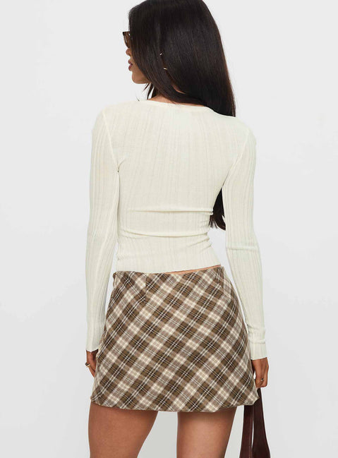 back view of model wearing Princess Polly Point Of View Mini Skirt Brown Check Mini Skirts Skirts 