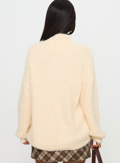 back view of model wearing Princess Polly Abott Sweater Butter Longline Jumpers Jumpers 