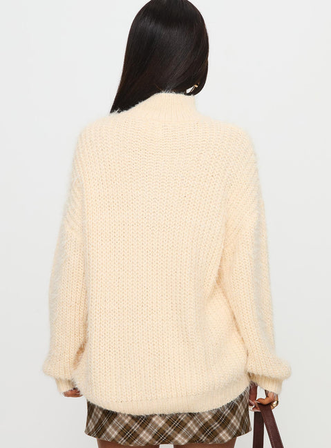 back view of model wearing Princess Polly Abott Sweater Butter Longline Jumpers Jumpers 