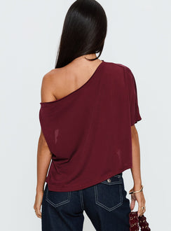 Passerby Asymmetrical Off Shoulder Top Burgundy