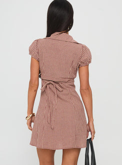 Kavira Tie Bust Shirt Dress Red Gingham