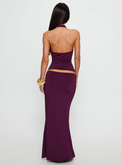 back view of model wearing Princess Polly Vanecia Maxi Skirt Purple Maxi Skirts Skirts 