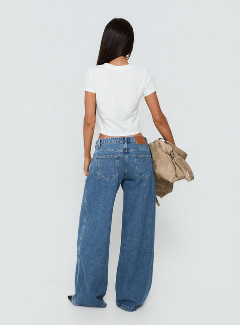 Ramos Low Rise Wide Leg Denim Jeans Mid Blue Wash