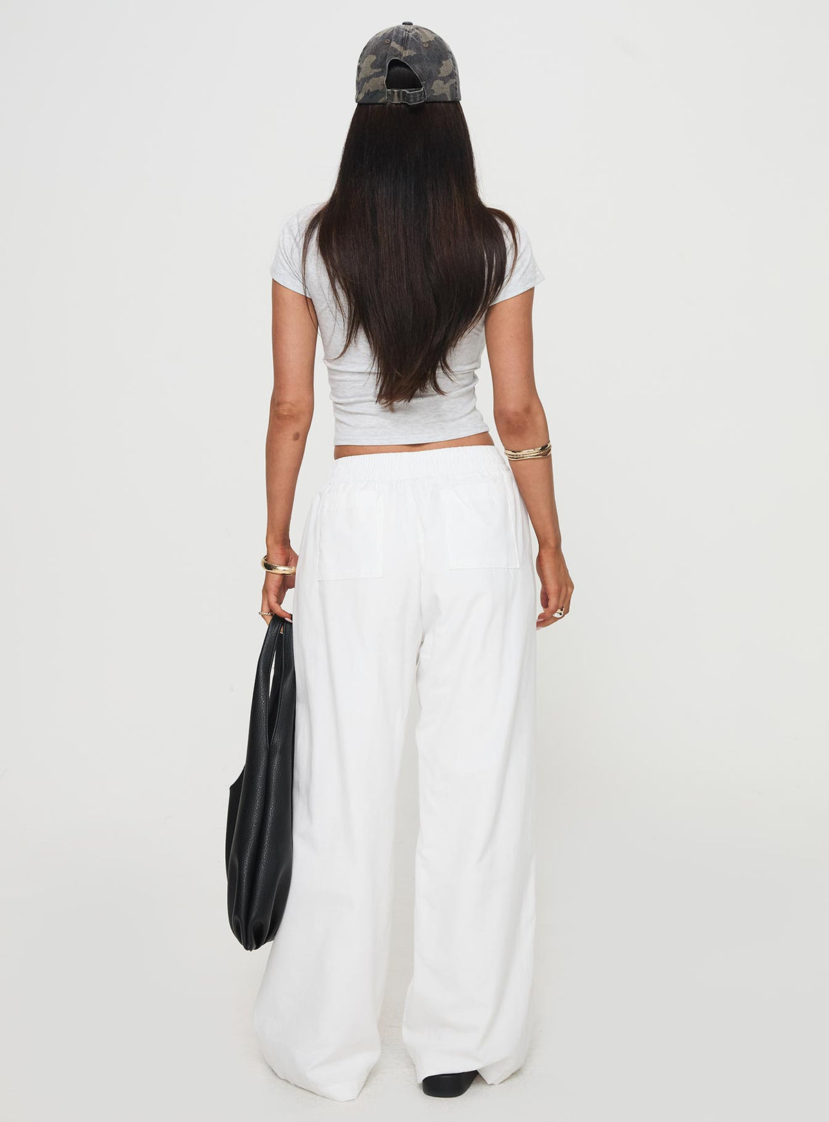 back view of model wearing Princess Polly Beach House Pants White Tall High Rise Pants Pants 