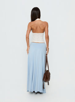back view of model wearing Princess Polly Nola Hardware Slit Maxi Skirt Blue Maxi Skirts Skirts 