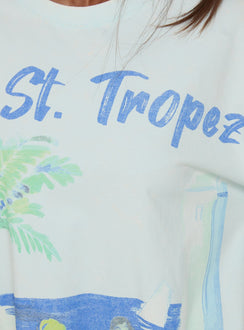St Tropez Postcards Oversized Graphic Tee Washed Blue