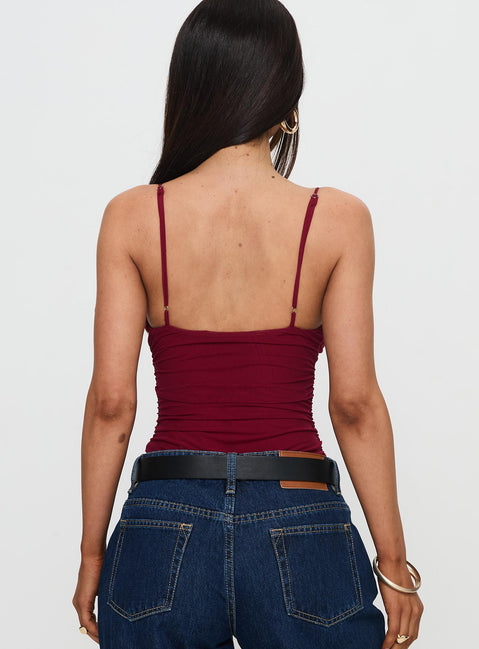 back view of model wearing Princess Polly Merril Bodysuit Maroon Sleeveless Bodysuit 