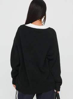 back view of model wearing Princess Polly Stay The Night V Neck Knit Sweater Black Jumpers 